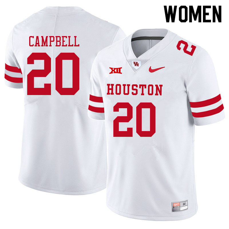 Women #20 Brandon Campbell Houston Cougars College Big 12 Conference Football Jerseys Sale-White